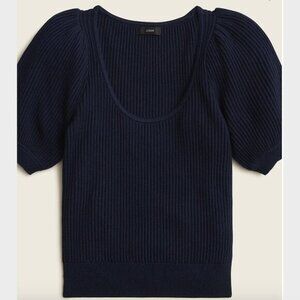J. Crew Navy Blue Cashmere-Cotton Blend Scoop Neck Short Sleeve Sweater - Size L
